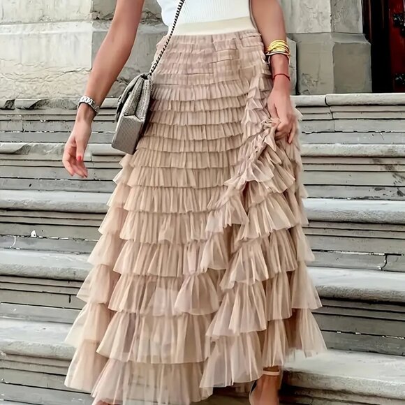 NEW! BOHO Tulle LAYERED MAXI SKIRT SZ L - Picture 2 of 5